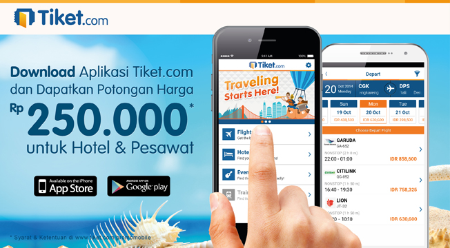 Download Tiket.com Mobile Apps GRATIS & Diskon Rp 250.000