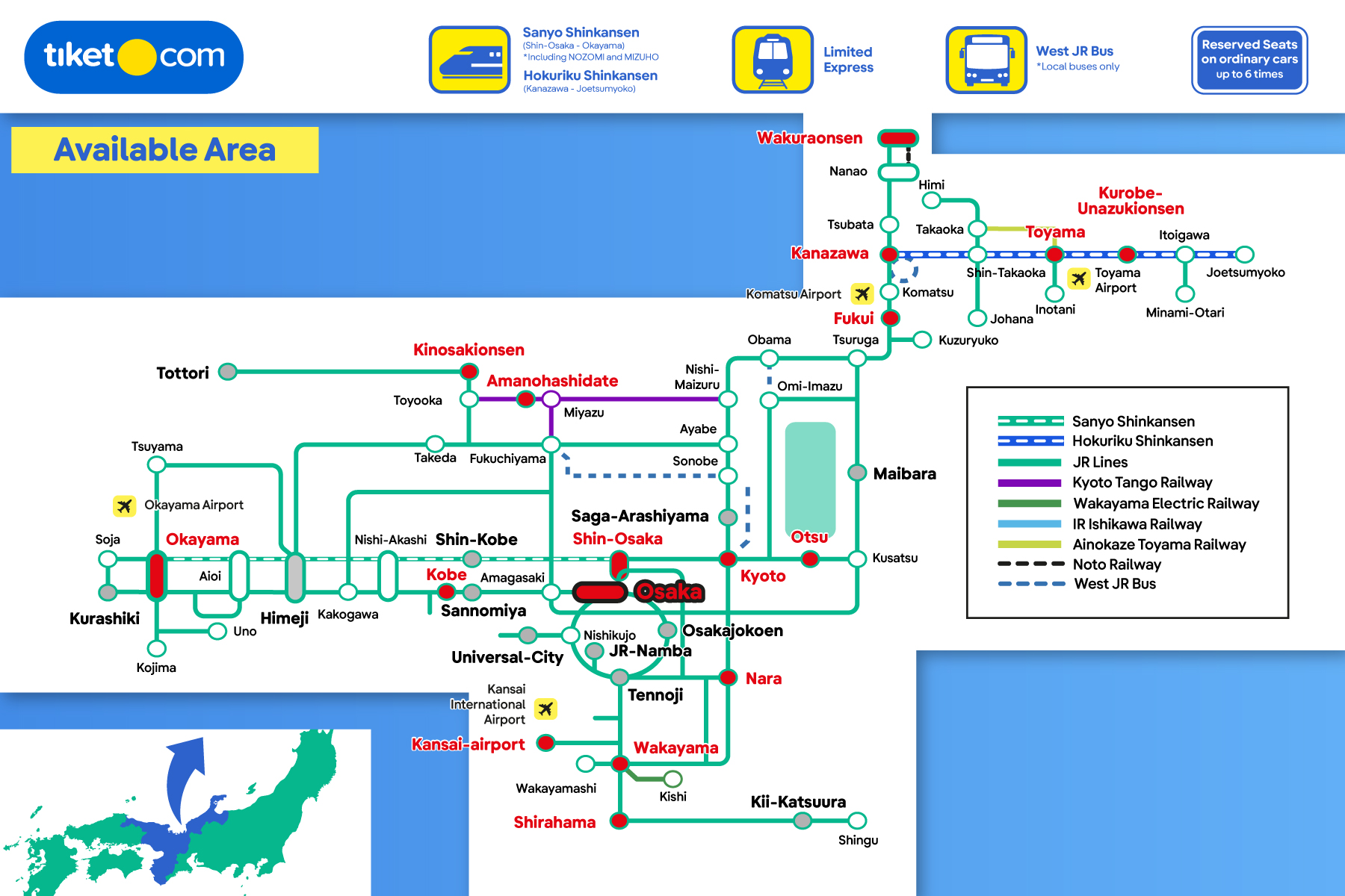 area dalam jangkauan jr west kansai hokuriku pass