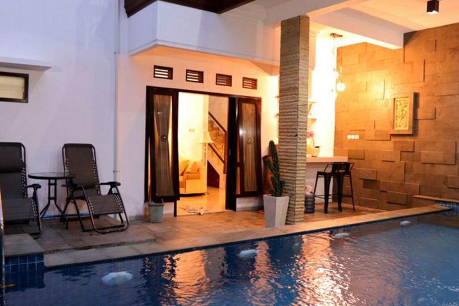 swimming pool by the villa in malang