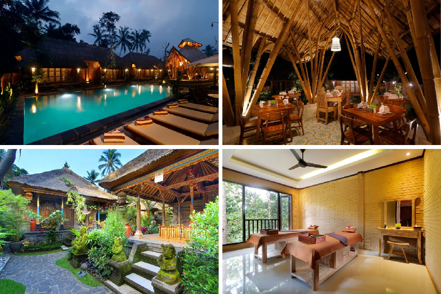 wooden house in bali in the middle of garden