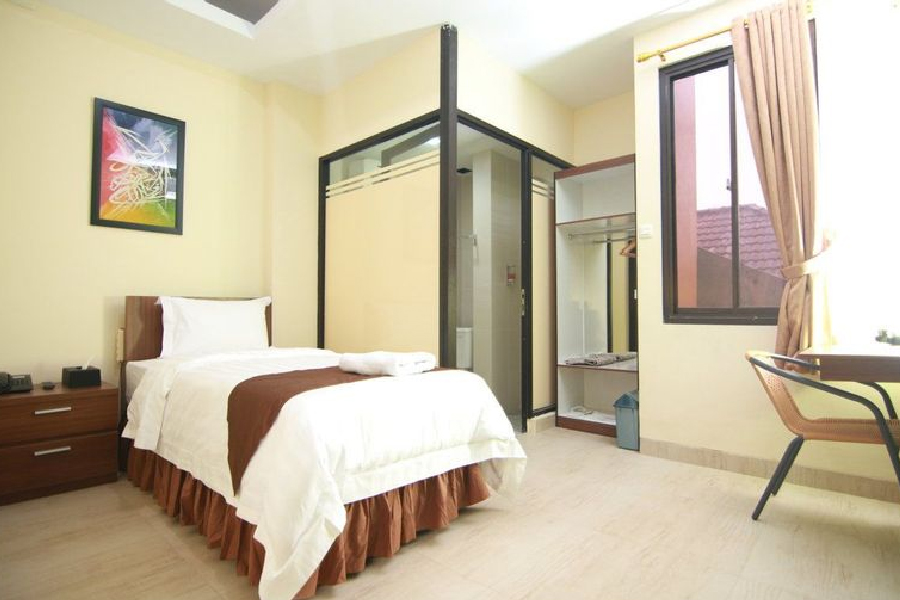 bedroom single bed beige design