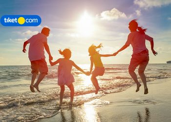 family on beach