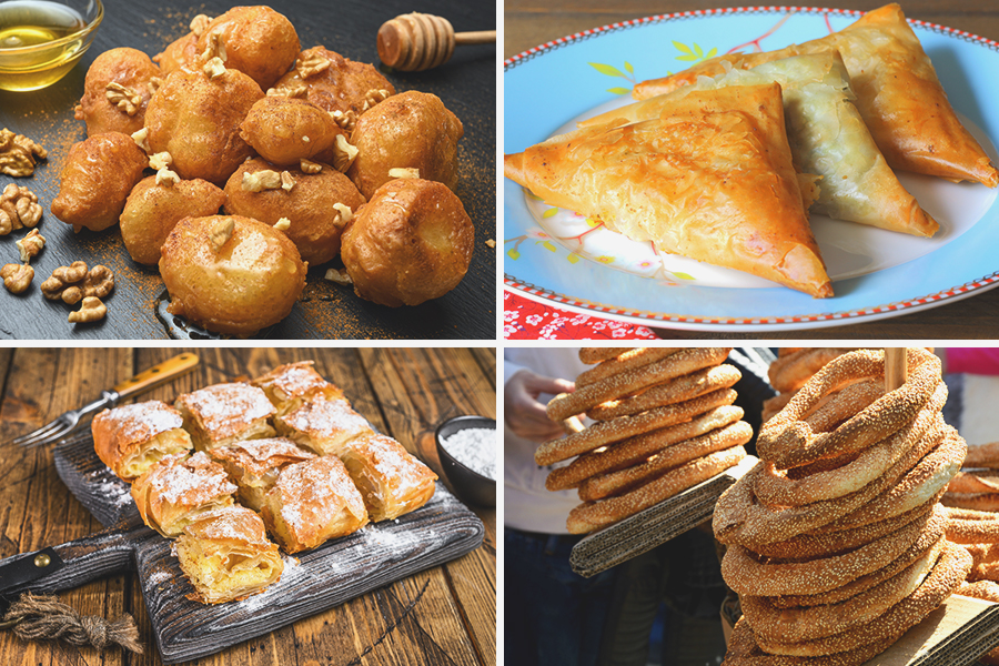 loukoumades, bougatsa, tyropita, and koulouri