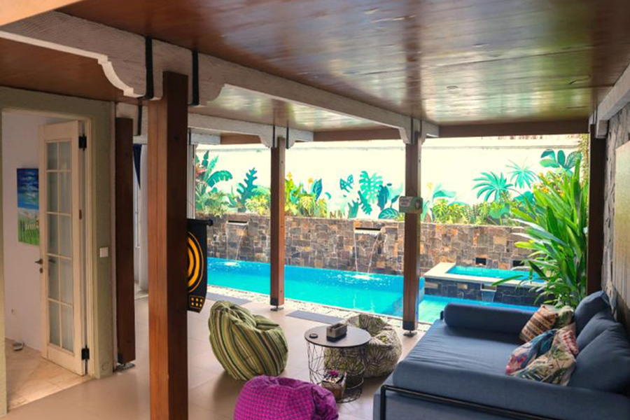 pool and wooden exterior