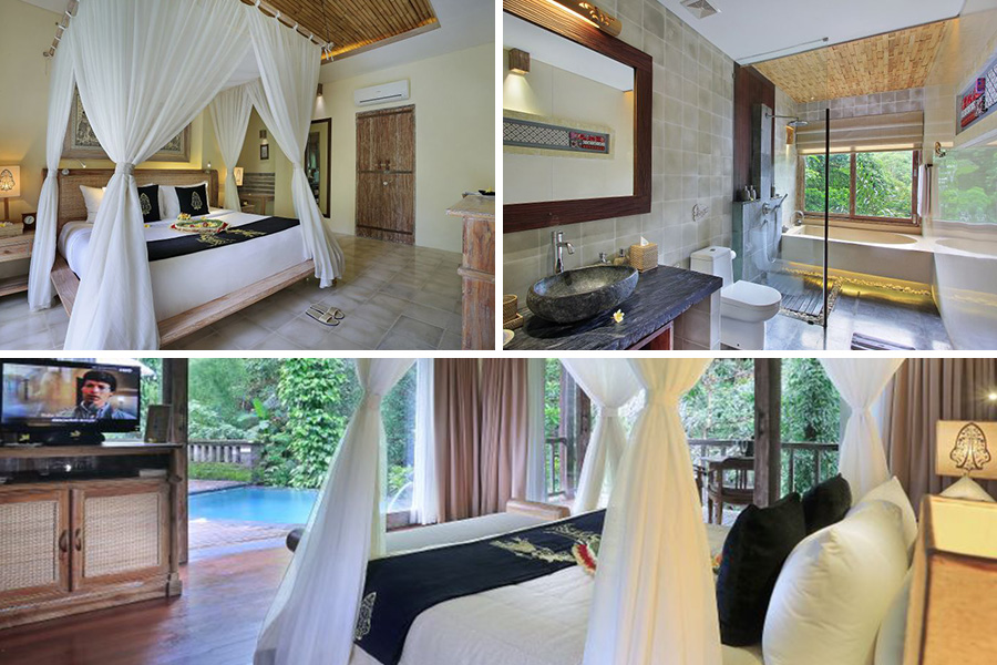 Kamar dan kamar mandi di The Kayon Resort.