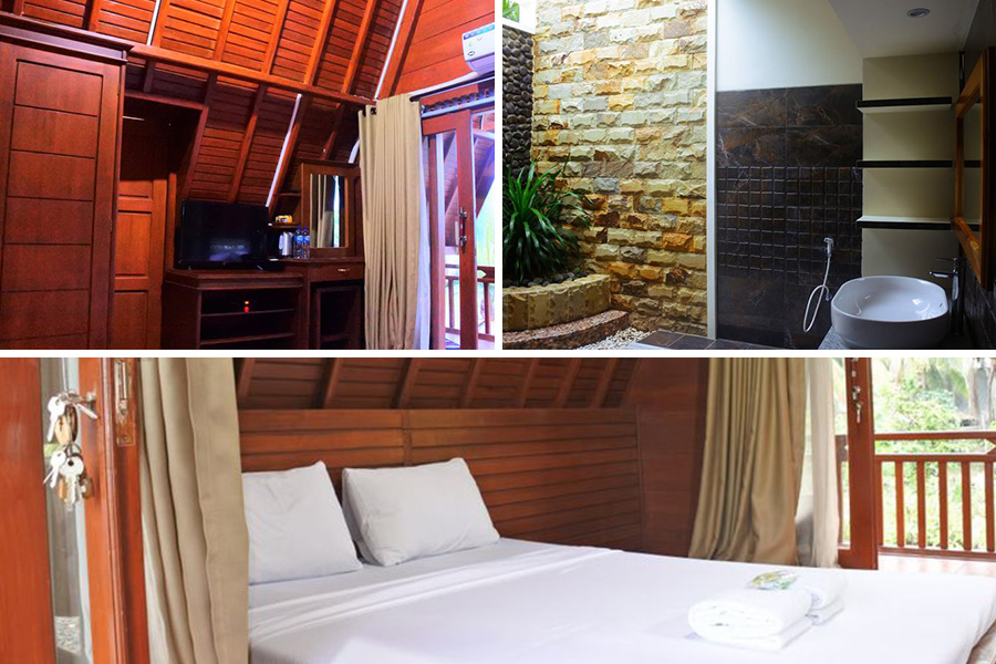 interior of villa, one bed and bathroom